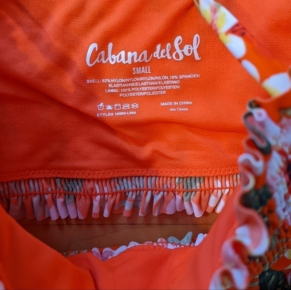 CABANA del sol smacked top tropical flowers orange pink swimsuit size Small New - Picture 5 of 6